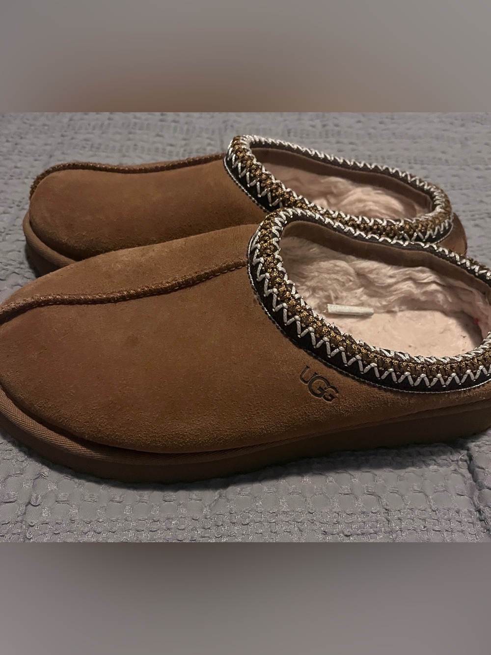 UGG Chestnut Suede Slip-On Moccasin with Braided Trim